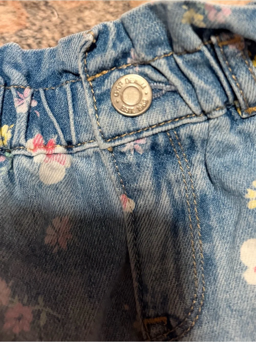 Baby GAP Light Blue Denim Floral and Minnie Mouse Ruffle-Waist Shorts 3T